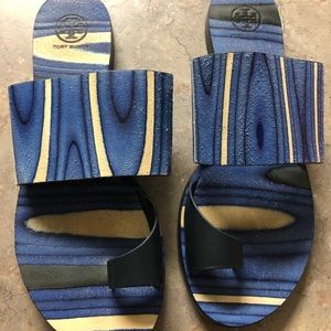 Unique blue patterned  Tory Burch sandals